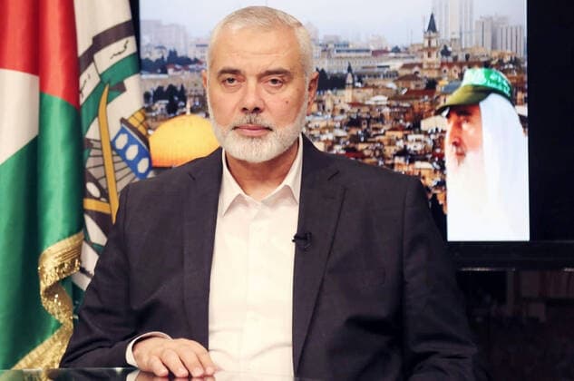 Katar, Hamas-Chef Ismail Haniyya Videoansprache in Doha December 14, 2021, Doha, Doha, Qatar: Head of the Hamas political bureau, Ismail Haniyeh speaks during a video statement marking the 34th anniversary of the founding of the Hamas movement, in Qatar on December 14, 2021 Doha Qatar - ZUMAap3_ 20211214_zaf_ap3_073 Copyright: xHamasxChiefxOfficex