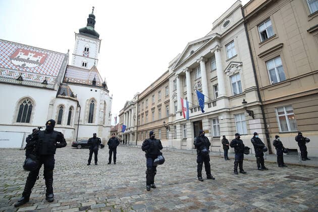 PXL_Protest in Zagreb Police during the protest at St. Mark s Square against the vaccination of children ,in Zagreb, Croatia, on December 15, 2021. SanjinxStrukic PIXSELL