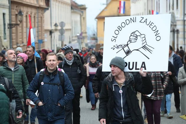 PXL_Protest in Zagreb Protesters gathered at St. Mark s Square against the vaccination of children ,in Zagreb, Croatia, on December 15, 2021. SanjinxStrukic PIXSELL