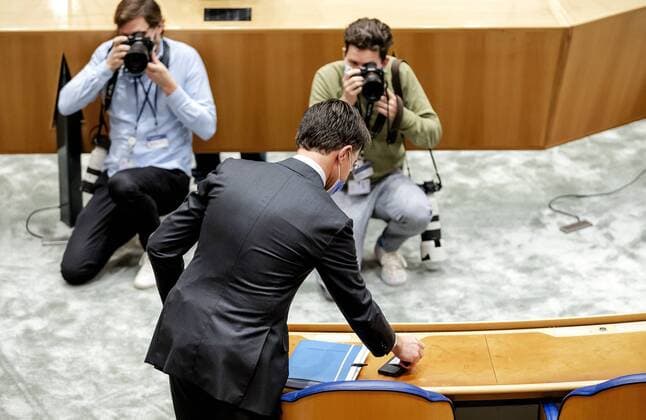 THE HAGUE Mark Rutte VVD during the debate in the House of Representatives on the final report of informateurs Johan Remkes and Wouter Koolmees on the coalition agreement of VVD, D66, CDA and ChristenUnie ANP ROBIN VAN LONKHUIJSEN  Copyright: xANPx xxANPx x442159114x