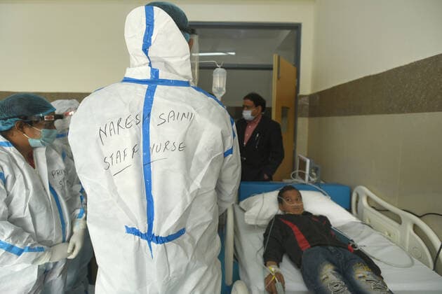 NOIDA, INDIA - DECEMBER 18: In the view increasing Covid-19 cases across the country, Noida Health Department organised a mock drill at Bhangel PHC in Sector 110, on December 18, 2021 in Noida, India. (Photo by Sunil Ghosh Hindustan Times ) Daily Life Amid Coronavirus Pandemic In India