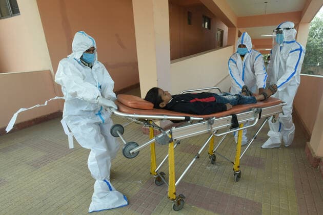 NOIDA, INDIA - DECEMBER 18: In the view increasing Covid-19 cases across the country, Noida Health Department organised a mock drill at Bhangel PHC in Sector 110, on December 18, 2021 in Noida, India. (Photo by Sunil Ghosh Hindustan Times ) Daily Life Amid Coronavirus Pandemic In India