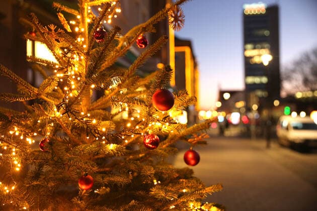 View on Monday 20 12 2021 on the Christmas decorated city center of Neubrandenburg County Mecklenburg Lake Dist
