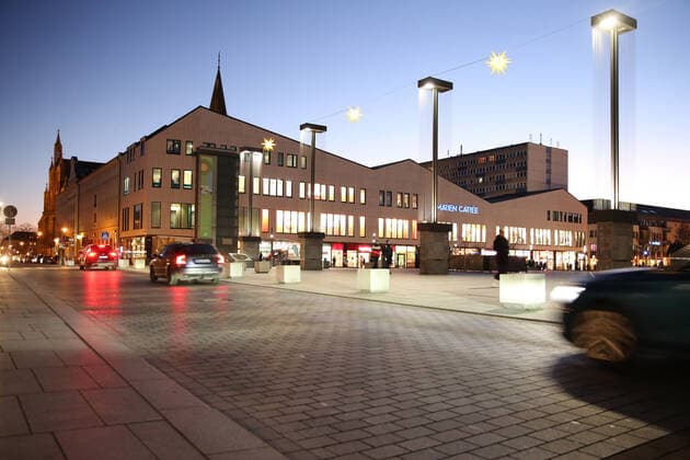 View on Monday 20 12 2021 on the Christmas decorated city center of Neubrandenburg County Mecklenburg Lake Dist