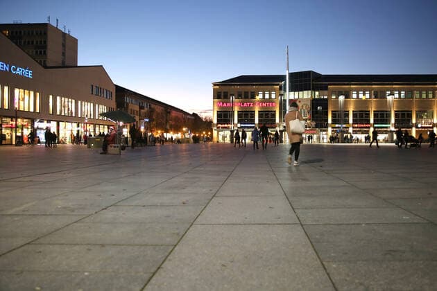 View on Monday 20 12 2021 on the Christmas decorated city center of Neubrandenburg County Mecklenburg Lake Dist