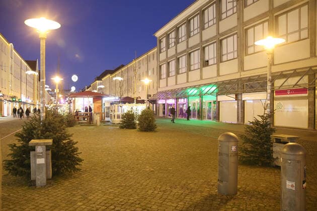 View on Monday 20 12 2021 on the Christmas decorated city center of Neubrandenburg County Mecklenburg Lake Dist