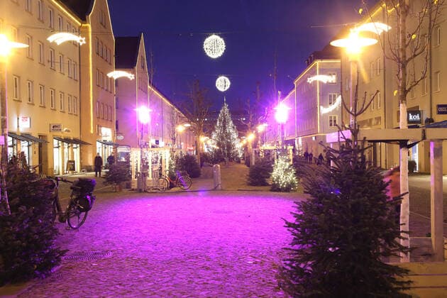 View on Monday 20 12 2021 on the Christmas decorated city center of Neubrandenburg County Mecklenburg Lake Dist