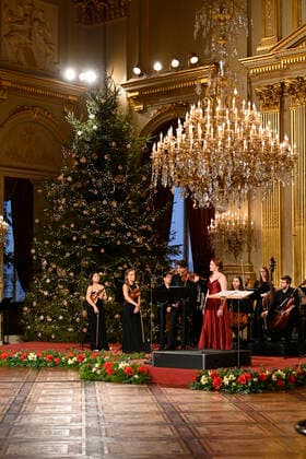 Illustration shows the rehearsal of the yearly Christmas concert, in the Throne Room (Salle du Trone - Troonzaal) at the Royal Palace in Brussels, Tuesday 21 December 2021.  POOLxPHILIPxREYNAERTS 3160689