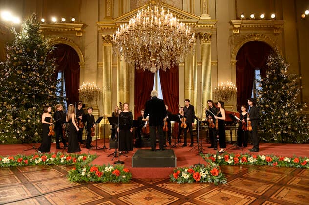 Illustration shows the rehearsal of the yearly Christmas concert, in the Throne Room (Salle du Trone - Troonzaal) at the Royal Palace in Brussels, Tuesday 21 December 2021.  POOLxPHILIPxREYNAERTS 3160699