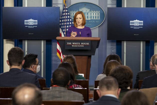 White House Press Secretary Jen Psaki participates in a news conference during which she took questions on US President Joe Biden s COVID-19 situation at the White House, in Washington, DC, on Tuesday, December 21, 2021.  WAP20211221501 KenxCedeno