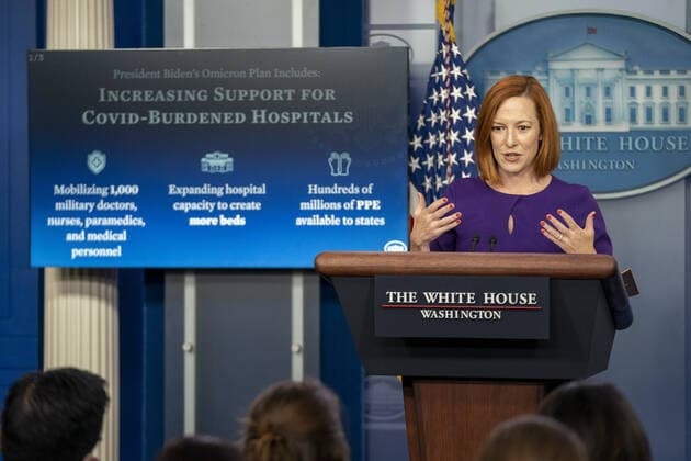 News Bilder des Tages White House Press Secretary Jen Psaki participates in a news conference during which she took questions on US President Joe Biden s COVID-19 situation at the White House, in Washington, DC, on Tuesday, December 21, 2021.  WAP20211221502 KenxCedeno