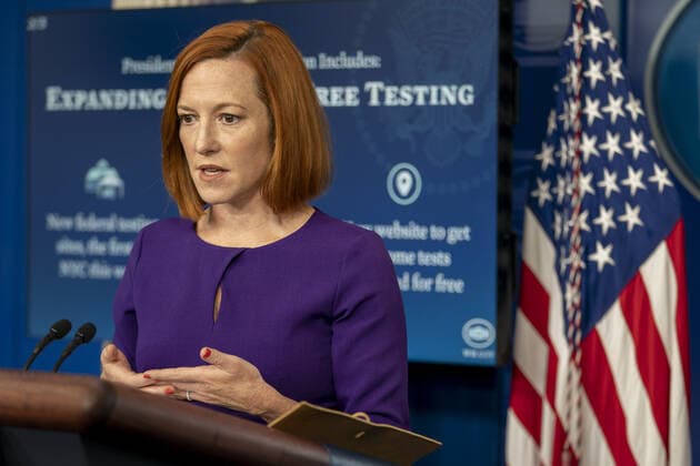 White House Press Secretary Jen Psaki participates in a news conference during which she took questions on US President Joe Biden s COVID-19 situation at the White House, in Washington, DC, on Tuesday, December 21, 2021.  WAP20211221503 KenxCedeno