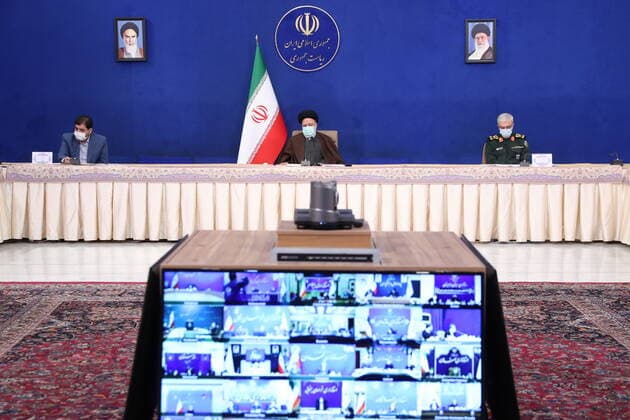 December 25, 2021, Tehran, Tehran, Iran: A handout picture provided by the Iranian presidency on December 25, 2021, shows Iran s President EBRAHIM RAISI chairing a meeting of the national staff against the coronavirus in the capital Tehran. Tehran Iran - ZUMAi98_ 20211225_zih_i98_002 Copyright: xIranianxPresidencyx