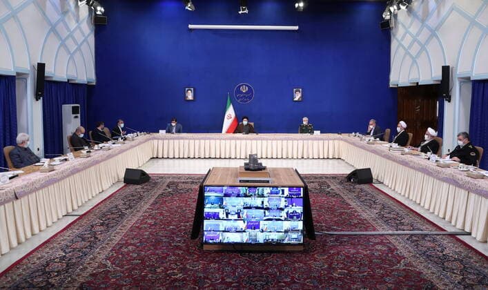December 25, 2021, Tehran, Tehran, Iran: A handout picture provided by the Iranian presidency on December 25, 2021, shows Iran s President EBRAHIM RAISI chairing a meeting of the national staff against the coronavirus in the capital Tehran. Tehran Iran - ZUMAi98_ 20211225_zih_i98_005 Copyright: xIranianxPresidencyx