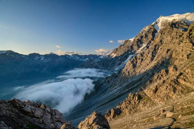 Fog shrouded valley in Ortler Alps at dawn, ANSF00120
