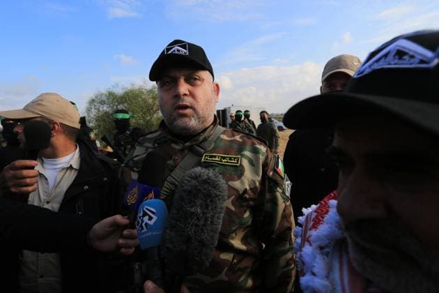 December 29, 2021, Rafah, Gaza Strip, Palestinian Territory: Ayman Nofal, a leader in the Izz al-Din al-Qassam Brigades, the military wing of Hamas speaks during Palestinian factions hold a joint military exercise in Rafah in the southern of Gaza strip, on December 29, 2021 Rafah Palestinian Territory - ZUMAap3_ 20211229_zaf_ap3_134 Copyright: xAshrafxAmrax