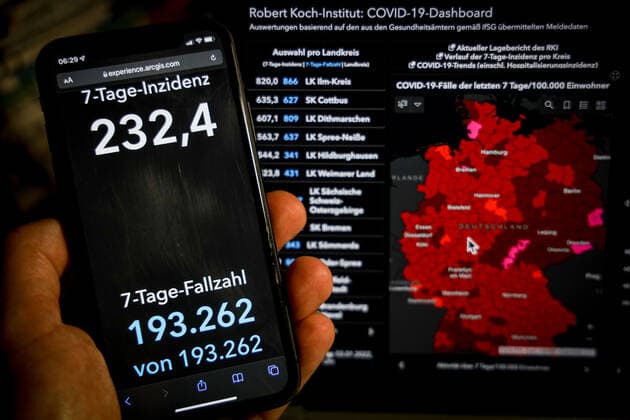 Coronavirus in Germany Covid 19 Dashboard of the Robert Koch Institute 03 01 2022 Robert Koch Institute 7 days Incidence 232 4 7 days Number of cases 193 262 COVID 19 cases 7 207 847 Additions increased by 18 518 compared to the previous day COVID 19 deaths 112