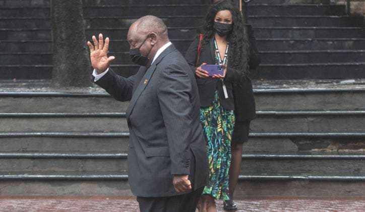 Official Funeral of Archbishop Desmond Tutu at St George s Cathedral in Cape Town CAPE TOWN, SOUTH AFRICA - JANUARY 01: President Cyril Ramaphosa at the official funeral of Archbishop Desmond at George?s Cathedral Church on January 01, 2022 in Cape Town, South Africa. Archbishop Desmond Tutu was a South African Anglican bishop and theologian, known for his work as an human right and anti-apartheid activist. He died on 26 December 2021. Archbishop Desmond Tutu was awarded a special category one state funeral. ( Gallo356716