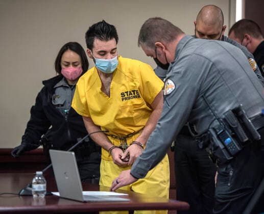 January 7, 2022, USA: Damian Herrera is led into a First District courtroom by Sheriff s deputies for his sentencing hearing Friday January 6, 2022. Herrera had been convisted of murdering 4 people in 2017 and was sentenced to four consecutive life sentences. USA - ZUMAab1_ 20220107_zaf_ab1_002 Copyright: xEddiexMoorex
