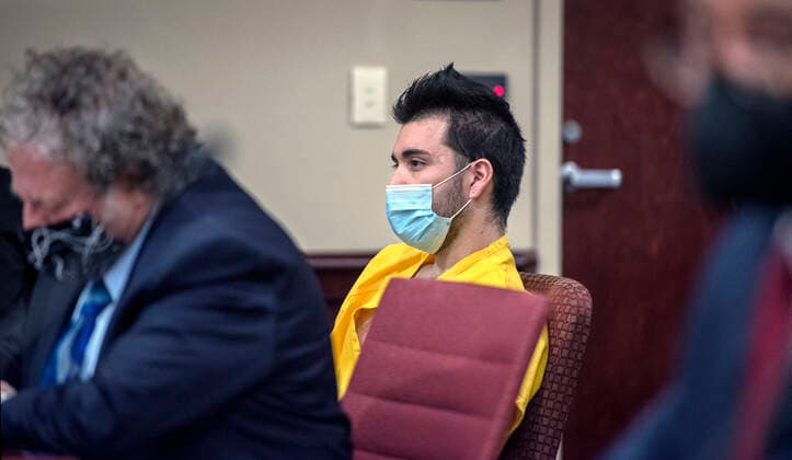 January 7, 2022, USA: Damian Herrera sit completely emotionless as First District Judge Jason Lidyard sentences his to 4 consecutive life sentences for the murdering 4 people in 2017. This is in First District Court Friday, January 7, 2022. USA - ZUMAab1_ 20220107_zaf_ab1_003 Copyright: xEddiexMoorex