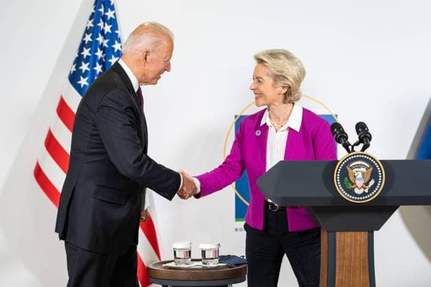 October 31, 2021 - Rome, Italy - President Joe Biden and European Commission President Ursula Von Der Leyen hold a press conference, Sunday, October 31, 2021, at La Nuvola Convention Center in Rome. ( Adam Schultz) Rome Italy - ZUMAz03_ 20211031_slz_z03_665 Copyright: xWhitexHousex