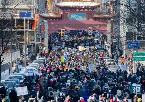 January 8, 2022, Montreal, PQ, Canada: People take part in a demonstration against the Quebec governmentöÄÃ s measures to curb the spread of COVID-19 in Montreal, Saturday, Jan. 8, 2022. Montreal Canada  - ZUMAc35_ 20220108_zaf_c35_045 Copyright: xGrahamxHughesx