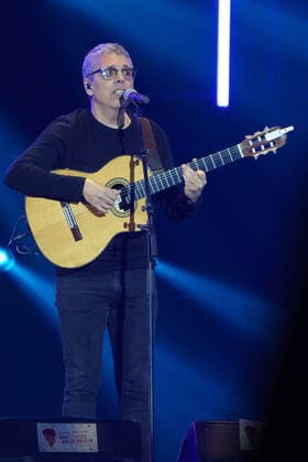 January 9, 2022, Madrid, Spain: Pedro Guerra performs at the solidarity concert Music with La Palma: Stronger than the volcano at Wizink Center, in Madrid. Madrid Spain - ZUMAs197 20220109_zaa_s197_085 Copyright: xAtilanoxGarciax