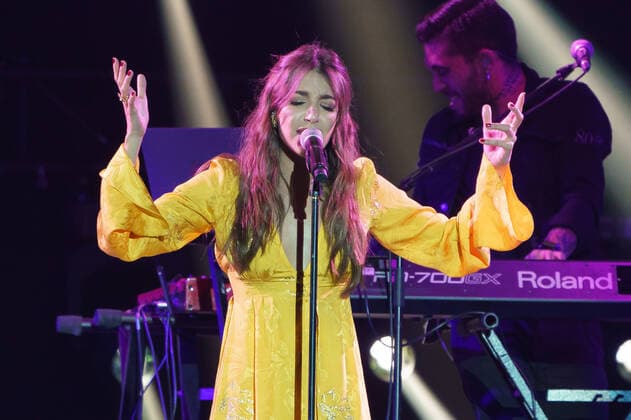 January 9, 2022, Madrid, Spain: Ana Guerra performs at the solidarity concert Music with La Palma: Stronger than the volcano at Wizink Center, in Madrid. Madrid Spain - ZUMAs197 20220109_zaa_s197_090 Copyright: xAtilanoxGarciax