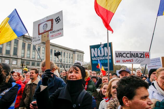 Illustration picture shows a protest against corona measures under the together for freedom moniker, Sunday 09 January 2022 in Brussels.  NICOLASxMAETERLINCK 3169708