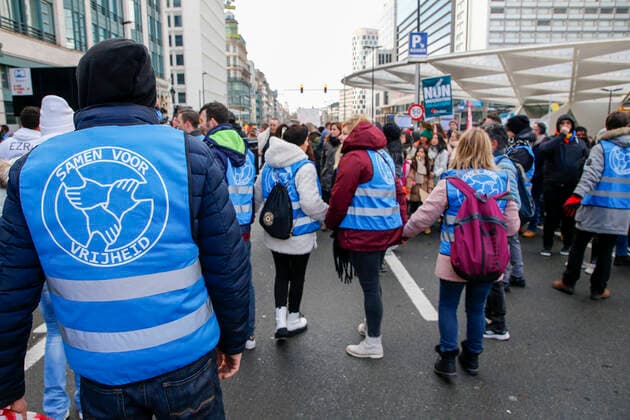 Illustration picture shows a protest against corona measures under the together for freedom moniker, Sunday 09 January 2022 in Brussels.  NICOLASxMAETERLINCK 3169738
