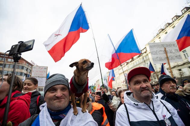 The DOG Croaked We Will Open Czechia group anti-lockdown movement s Nine Steps to Freedom protest event against mandatory COVID vaccination of selected professionals took place on Wenceslas Square in Prague, Czech Republic, today, on Sunday, January 9, 2022. (CTKxPhoto OndrejxDeml) CTKPhotoP2022010904642 