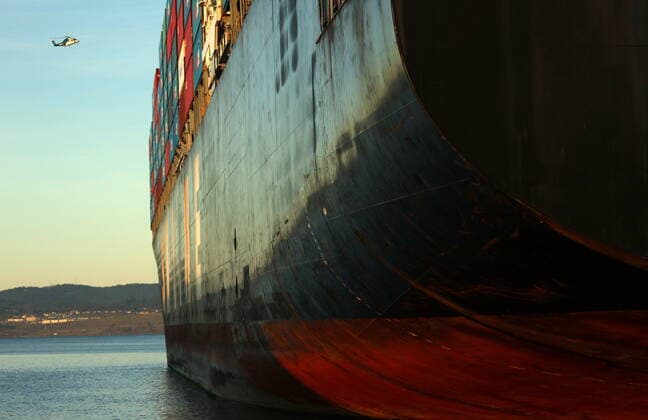 January 9, 2022, VICTORIA, BC, CANADA: The Korean cargo ship SM Busan is docked at the Ogden Point cruise terminal for repairs, in Victoria, B.C., on Sunday, January 9, 2022. The ship ran into engine troubles a week ago while on its way back to Korea. The 304m ship is the first cargo ship to ever dock at the terminal and will take a crew of twenty several weeks to a month to fix while in port. VICTORIA CANADA  - ZUMAc35_ 20220109_zaf_c35_024 Copyright: xChadxHipolitox