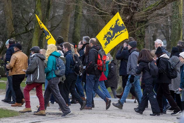 09 01 2022 , Brussels , Belgium , Thousands demonstrate against the governments corona measures in Belgium and against compulsory vaccination , light rioting after end of demonstration