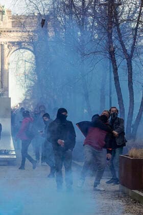 09 01 2022 , Brussels , Belgium , Thousands demonstrate against the governments corona measures in Belgium and against compulsory vaccination , light rioting after end of demonstration