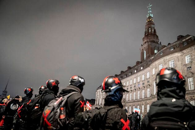The protest group Men in Black demonstrates in Copenhagen, Sunday 9 January 2022 MiB marks the anniversary of the groups first protest, Copenhagen Denmark  Copyright: RitzauxScanpix MadsxClausxRasmussenx cop102 spdk20220109-220237-L