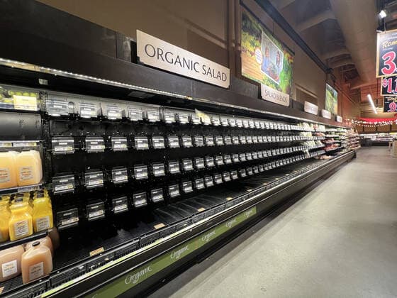 ALEXANDRIA, VA - JANUARY 9: View of empty shelves a a Wegmans Supermarket as the omicron covid variant causes widespread supply chain delays resulting in empty shelves in many food markets on January 9, 2022 in Alexandria, Virginia. Copyright: xmpi34x