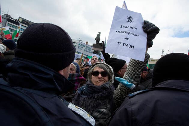 Protest Against COVID-19 Restrictions In Sofia Protest in front of the National Assembly of the Republic of Bulgaria on 12 January 2022, against COVID-19 restrictions. Protesters demand the elimination of all COVID-19 restrictions in Bulgaria. Sofia Bulgaria  Copyright: xHristoxVladevx originalFilename: vladev-notitle220112_npCaI.jpg