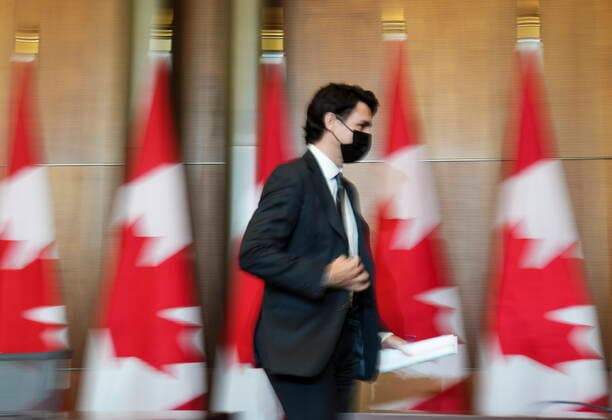 January 12, 2022, Ottawa, Ontario, CANADA: Prime Minister Justin Trudeau leaves after holding a press conference in Ottawa on Wednesday, Jan. 12, 2022. Ottawa CANADA  - ZUMAc35_ 20220112_zaf_c35_009 Copyright: xThexCanadianxPressx