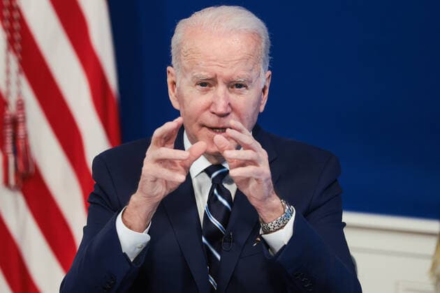 President Joe Biden speaks as he delivers an update on his administration s whole-of-government COVID-19 surge response in South Court Auditorium of the Eisenhower Executive Office Building next to the White House on January 13, 2022 in Washington, DC.  wasp20220113101 OliverxContreras