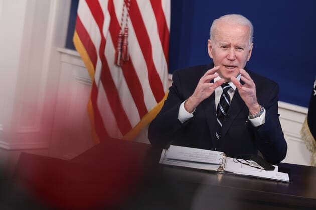 President Joe Biden speaks as he delivers an update on his administration s whole-of-government COVID-19 surge response in South Court Auditorium of the Eisenhower Executive Office Building next to the White House on January 13, 2022 in Washington, DC.  wasp20220113104 OliverxContreras