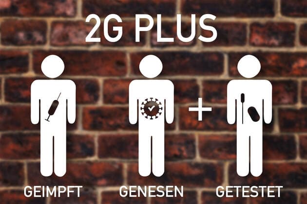 14 January 2022: Sign with 2G Plus rule, 2G-Plus Covid-19 coronavirus protection measure, access for vaccinated and recovered with test or booster vaccination, symbol image
