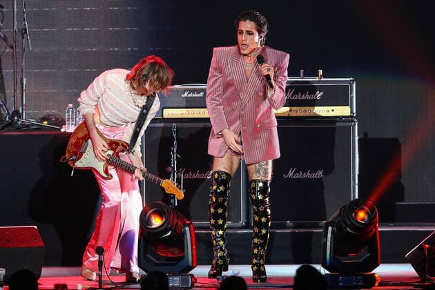 January 15, 2022, Inglewood, CA, USA: INGLEWOOD, CALIFORNIA - JANUARY 15: Maneskin - Damiano David and Thomas Raggi perform onstage at the 2022 iHeartRadio ALTer EGO presented by Capital One at The Forum on January 15, 2022 in Inglewood, California. Inglewood USA - ZUMAs181 20220115_zea_s181_025 Copyright: xImagespacex