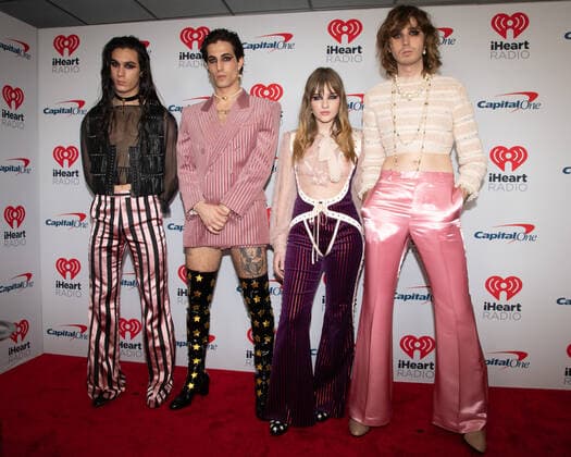 15 January 2022 - Los Angeles, California - (L-R) Ethan Torchio, Damiano David, Victoria De Angelis, and Thomas Raggi of Maneskin. iHeartRadio ALTer EGO presented by Capital One. Photo Credit: Billy Bennight AdMedia 276299 2022-01-15 Caliofrnia Inglewood  Copyright: xAdMediax STAR_276299_026