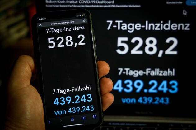 Number of COVID 19 cases exceeds 8 million Coronavirus in Germany Covid 19 Dashboard of Robert Koch Institute 17 01 2022 Robert Koch Institute 7 days Incidence 528.2 7 days Number of cases 439 243 COVID 19 cases 8 000 122 Addition by 34 145 compared to previous day COVID 19 deaths 115 649 Addition by 30 compared to previous day