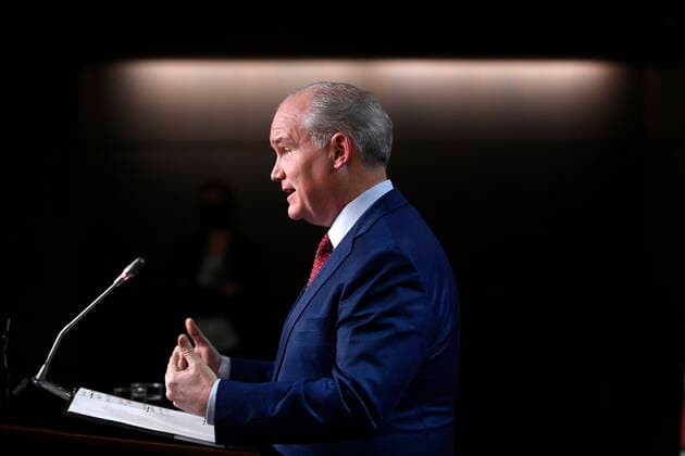 January 17, 2022, Ottawa, ON, CAN: Conservative Leader Erin O Toole speaks during a news conference in Ottawa on Monday, Jan. 17, 2022. Ottawa CAN  - ZUMAc35_ 20220117_zaf_c35_072 Copyright: xJustinxTangx
