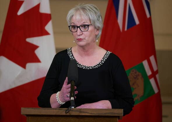January 18, 2022, Winnipeg, MB, CANADA: Eileen Clarke, Minister of Municipal Relations, speaks to the media at a press conference after she is sworn-in at the Manitoba Legislative Building in Winnipeg, Manitoba, Tuesday January 18, 2022. Winnipeg CANADA  - ZUMAc35_ 20220118_zaf_c35_066 Copyright: xDavidxLipnowskix