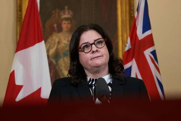 January 18, 2022, Winnipeg, MB, CANADA: Heather Stefanson, Premier of Manitoba, speaks to the media at a press conference following a swearing-in ceremony for her cabinet at the Manitoba Legislative Building in Winnipeg, Manitoba, Tuesday January 18, 2022. Winnipeg CANADA  - ZUMAc35_ 20220118_zaf_c35_068 Copyright: xDavidxLipnowskix