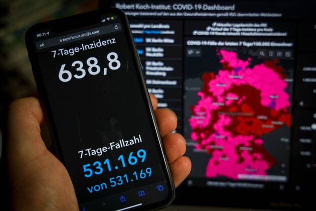 Coronavirus in Deutschland - Covid-19-Dashboard des Robert Koch-Institut 20.01.2022: Robert Koch-Institut: 7-Tage-Inzidenz 638,8. 7-Tage-Fallzahl 531.169. COVID-19-Fälle 8.320.386. Zugang um 133.536 gegenüber dem Vortag. COVID-19-Todesfälle 116.315. Zugang um 234 gegenüber dem Vortag.