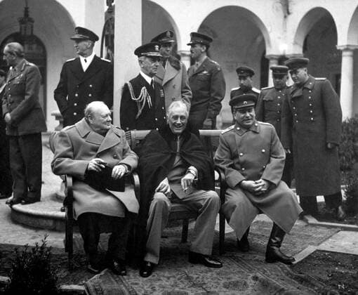 The Yalta Conference, sometimes called the Crimea Conference and codenamed the Argonaut Conference, held February 4 11, 1945, was the World War II meeting of the heads of government of the United States, the United Kingdom and the Soviet Union, represented by President Franklin D. Roosevelt, Prime Minister Winston Churchill and Premier Joseph Stalin, respectively, for the purpose of discussing Europe s post-war reorganization. The conference convened in the Livadia Palace near Yalta in Crimea.<br ><br > The meeting was intended mainly to discuss the re-establishment of the nations of war-torn Europe. Within a few years, with the Cold War dividing the continent, Yalta became a subject of intense controversy. To some extent, it has remaine Supplier:xCPAxMediaxCo.xLtd. 1060_05_cpa0025601
