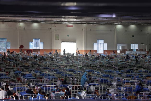 January 21, 2022, Chennai, Tamil Nadu, India: People suffering from Covid19 coronavirus disease are seen isolated inside the Chennai Trade Centre which is converted into a makeshift COVID-19 care center in Chennai. Chennai India - ZUMAl172 20220121_zip_l172_004 Copyright: xSrixLoganathanx